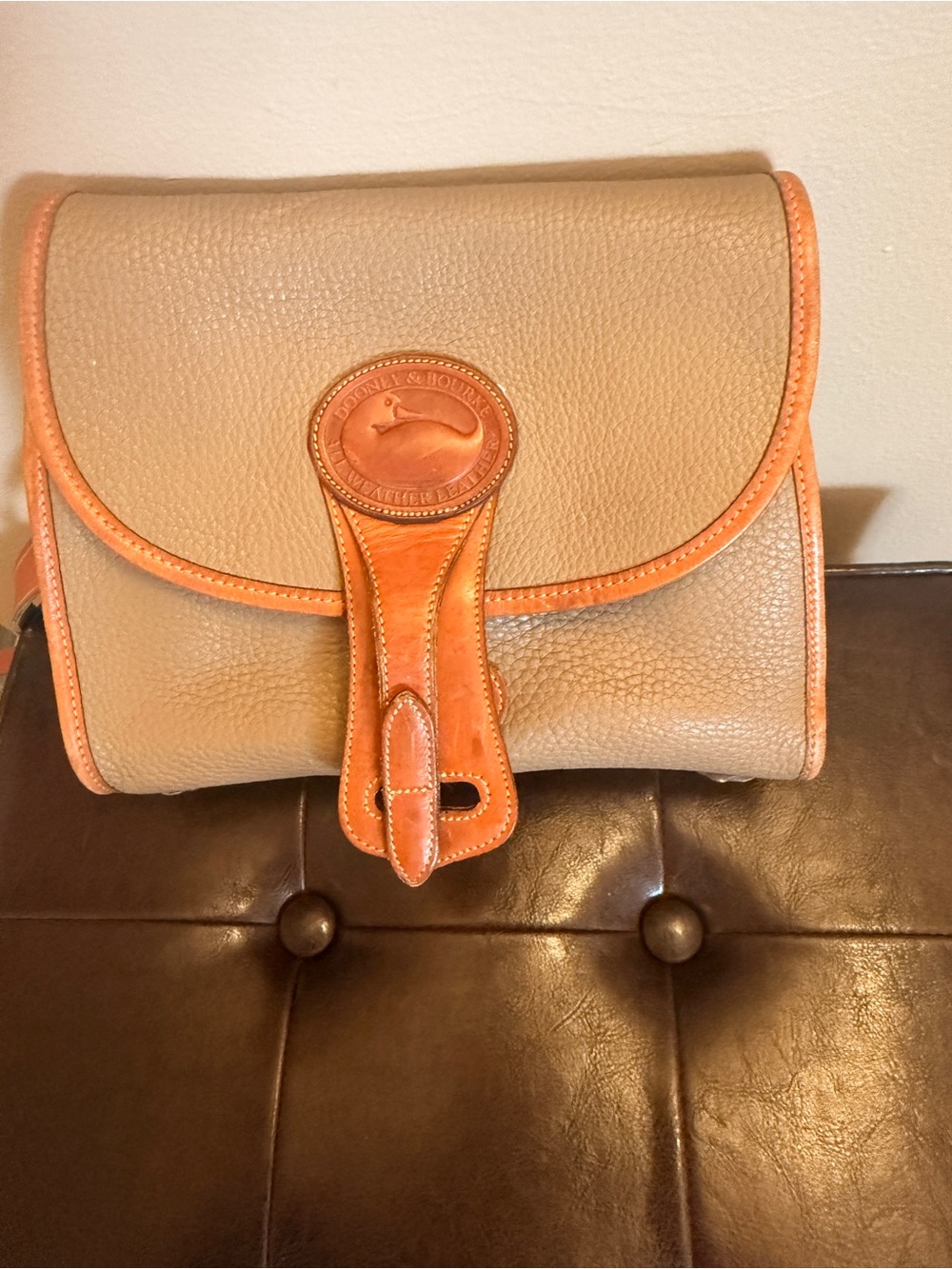 Dooney & Bourke Taupe Pebbled Leather Crossbody with Tan Trim - Picture 11 of 11